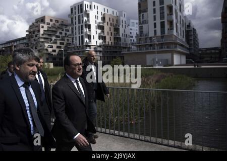 French President Francois Hollande  after launching of the project University campus Grand Paris-Nord in Saint-Ouen, near Paris Stock Photo