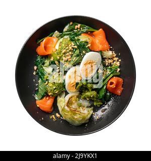 Isolated plate of gourmet salmon salad Stock Photo