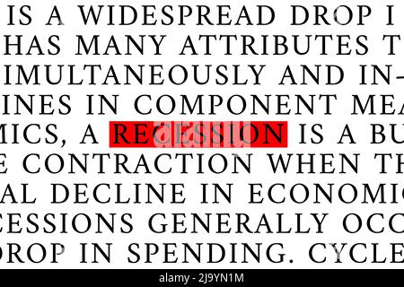 Recession is a business cycle contraction when there is a general decline in economic activity. Word Recession on white background Stock Photo