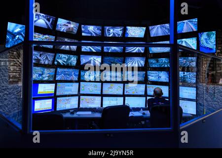 Saint Petersburg, Russia - May 13, 2017: Control room of the attraction Grand Russian layout. Is the largest layouts in Russia and the second largest Stock Photo