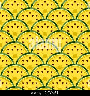 Seamless pattern with cut yellow watermelon. Vector colorful background. Stock Vector