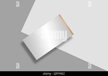 Blank mockup or template of business card with golden border on grey surface Stock Photo