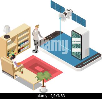 Online presentation remote work composition with elements of living room interior with smartphone and presenter vector illustration Stock Vector