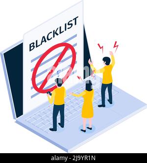 Internet ban blacklist isometric icon with denied access and users in panic 3d vector illustration Stock Vector