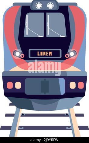 Front wagon of train on rails flat vector illustration Stock Vector
