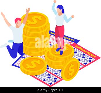 Lottery ticket, bingo win icon flat style. Isolated on a white ...