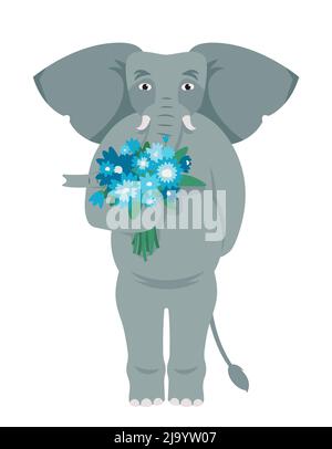 Cute elephant cartoon holding a flowers Stock Vector Image & Art - Alamy