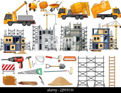 Set of construction site objects illustration Stock Vector
