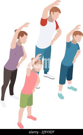 Family doing sport together 3d isometric vector illustration Stock Vector