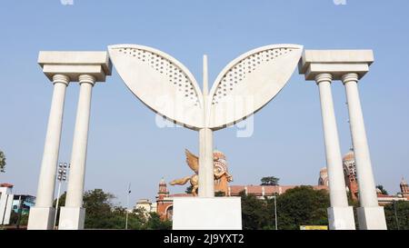 Anna Memorial Arch, Entrance to Dr. MGR Museum, Marina Beach, Chennai, Tamilnadu, India Stock Photo