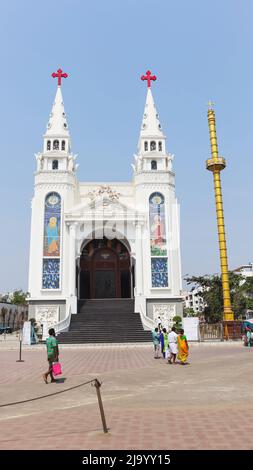 INDIA, TAMILNADU, CHENNAI, March 2022, Devotee at Basilica of Our Lady of Good Health commonly known as Annai Vailankanni Shrine, Besant Nagar Stock Photo