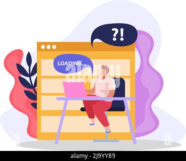 Flat design composition with computer user waiting for program loading vector illustration Stock Vector