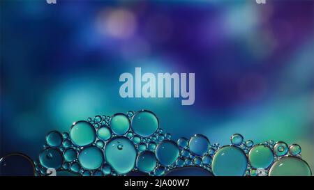Fantasy colorful blurry background with ornament made of soft clear bubbles, abstract color splashes with copy space, focus on foreground Stock Photo