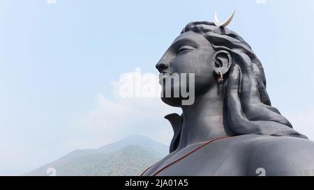 Side View of Adiyogi Shiva Statue, 34 meter tall statue designed by Sadhguru Jaggi Vasudev, Inaugurated in 2017. Located  at Booluvampatti, 35 kms fro Stock Photo