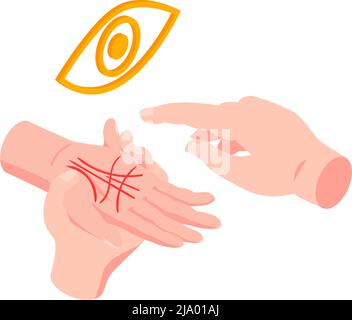 Isometric icon with palm reader hands telling fortune 3d vector illustration Stock Vector