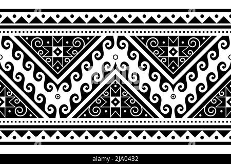 Hutsul Pisanky - traditional Ukrainian Easter eggs vector seamless pattern or long border inspired by folk art from Ukraine in black and white Stock Vector