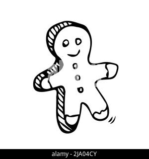 Vector illustration. Hand drawn doodle of Christmas cookies Gingerbread man. New year biscuit ginger man. Cartoon sketch. Isolated on white background Stock Vector