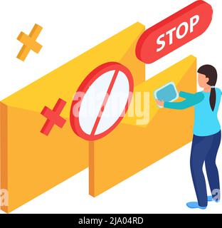 Blocking internet sites isometric icon with banned user and lock symbols 3d vector illustration Stock Vector