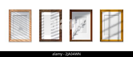 Shadow glass frames realistic set with textured effects isolated vector illustration Stock Vector