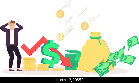 Bankruptcy and inflation business, man in depression Stock Vector