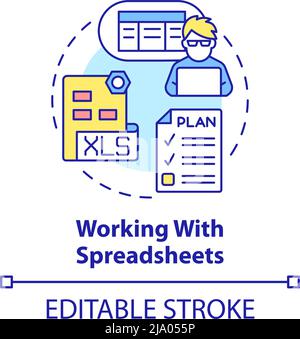 Working with spreadsheets concept icon Stock Vector