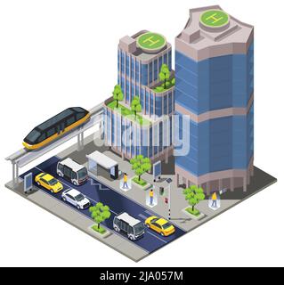 Smart city technologies isometric composition with sectional building ...