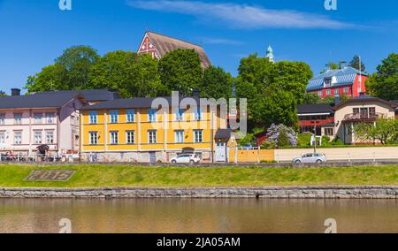 Porvoo, Finland - June 12, 2015: Colorful residential houses on the river coast in historical district of old Porvoo town Stock Photo