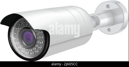 Wall security camera on white background realistic vector illustration Stock Vector