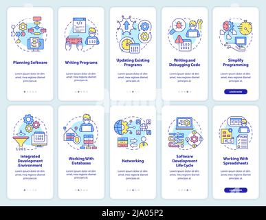 Professional programmer skills onboarding mobile app screen set Stock Vector