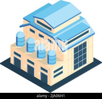 Isometric industrial building icon 3d plant exterior vector illustration Stock Vector
