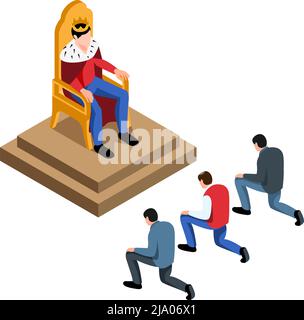 Political system isometric icon with monarch on throne and kneeling people on white background isolated vector illustration Stock Vector