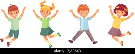 Jumping kids enjoying and feel happy awesome Stock Vector
