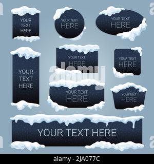 Snow ice cap your text here advertising black banners set rectangular square oval round shapes vector illustration Stock Vector