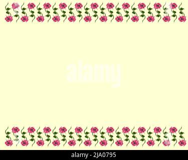Floral Rectangle border design with petals and leaves isolated on light yellow background - vector illustration Stock Vector