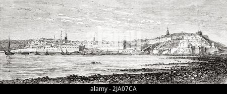 Panoramic general view of the Moroccan city of Tangier, Morocco. North of Africa. Morocco by Edmondo de Amicis 1875.  Le Tour du Monde 1879 Stock Photo