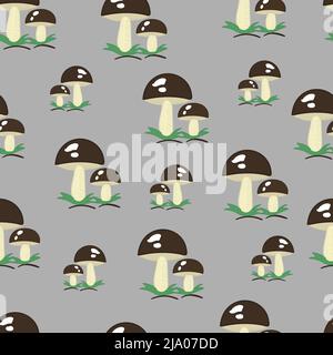 Mushrooms, seamless pattern on grey background Stock Vector