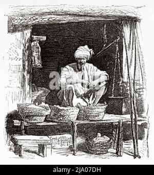 Moorish shop in the Tangier souk, Morocco. North of Africa. Morocco by Edmondo de Amicis 1875.  Le Tour du Monde 1879 Stock Photo