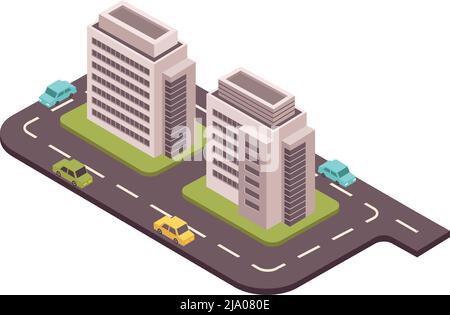 Road elements isometric composition with motorway section and ...