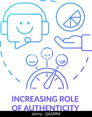 Increasing role of authenticity blue gradient concept icon Stock Vector