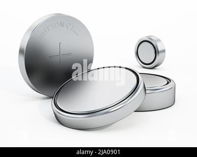 Button Cell Packaging Group of button cells isolated on white background. 3D illustration ...