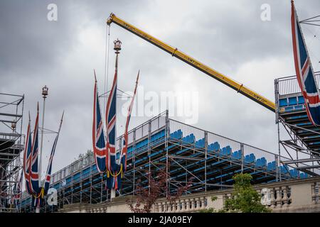 London UK, 26 May 2022.  Grandstands seating  at Buckingham Palace  for the  Platinum Jubilee concert  on June 2 to celebrate Queen Elizabeth becomes the longest reigning British monarch for 70 years. Credit. amer ghazzal/Alamy Live News Stock Photo