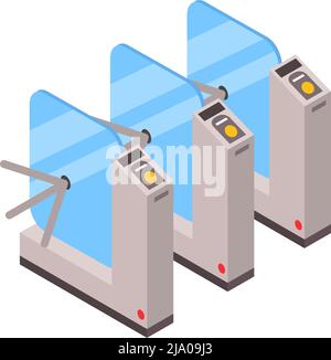 Isometric icon with metal turnstile at subway station entrance vector illustration Stock Vector