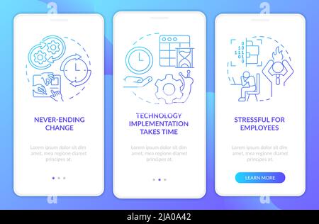 Digital transformation cons blue gradient onboarding mobile app screen Stock Vector