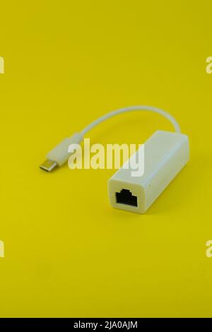 USB type-C connector cable. Realistic Cables USB HDMI Type C Lightning Mini. A white USB type C charger cable, compatible for many devices. Stock Photo