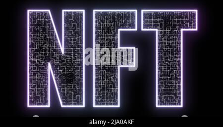 Image of nft text with maze over black background Stock Photo