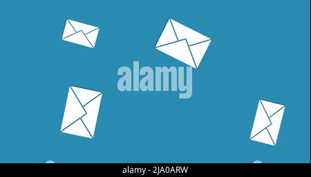 Image of emails floating over globe on blue background Stock Photo