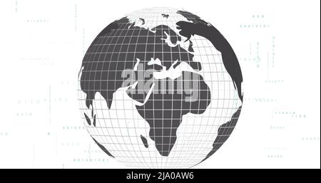 Image of data processing and globe on white background Stock Photo