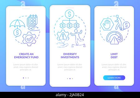 Steps to risk management blue gradient onboarding mobile app screen Stock Vector