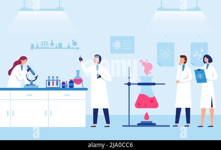 Scientists team work in laboratory with equipments Stock Vector