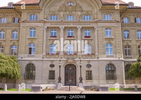 Bern, Switzerland - August 13, 2020: Facade of the headquarters of the Swiss national bank in Bern. Stock Photo